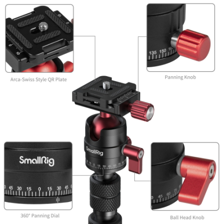 SmallRig 6397 - monopod z trzema kołkami i panoramiczną głowicą kulową - szczegóły